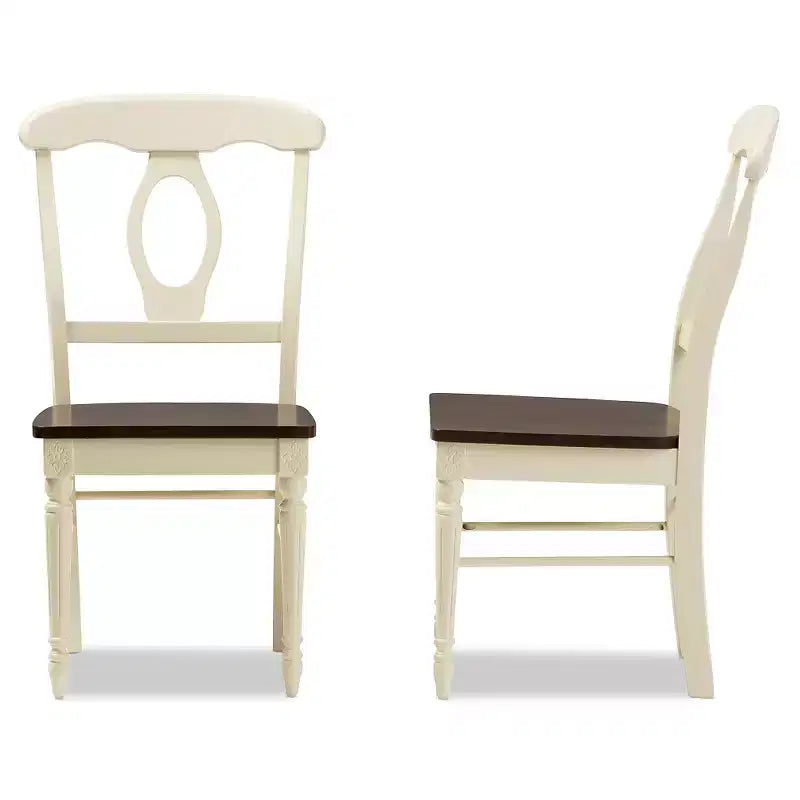 Lot de 2 chaises de salle à manger en bois finition cerisier et crème style maison de campagne napoléonien - Baxton Studio