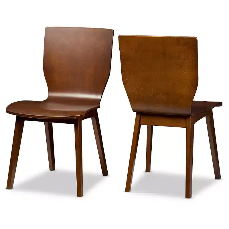 Baxton Studio Lot de 2 Chaises de Salle à Manger Elsa de Style Scandinave Mid-Century Moderne en Bois Courbé Noyer Foncé : Polyester, Cadre en Composite de Bois