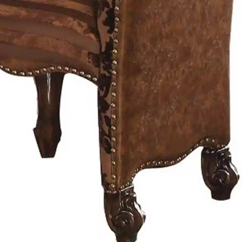 Chaise de salle à manger Versailles 22" bicolore en similicuir/tissu marron clair et finition chêne cerisier - Acme Furniture : Design traditionnel élégant