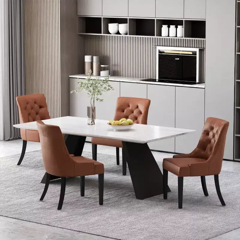 Christopher Knight Home Set of 4 Cheney Faux Leather Tufted Dining Chairs Cognac Brown/Matte Black