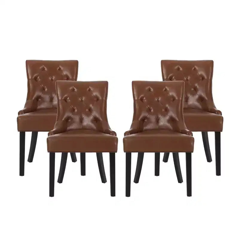 Christopher Knight Home Lot de 4 chaises de salle à manger capitonnées en similicuir Cheney marron cognac/noir mat