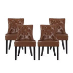 Christopher Knight Home Lot de 4 chaises de salle à manger capitonnées en similicuir Cheney marron cognac/noir mat