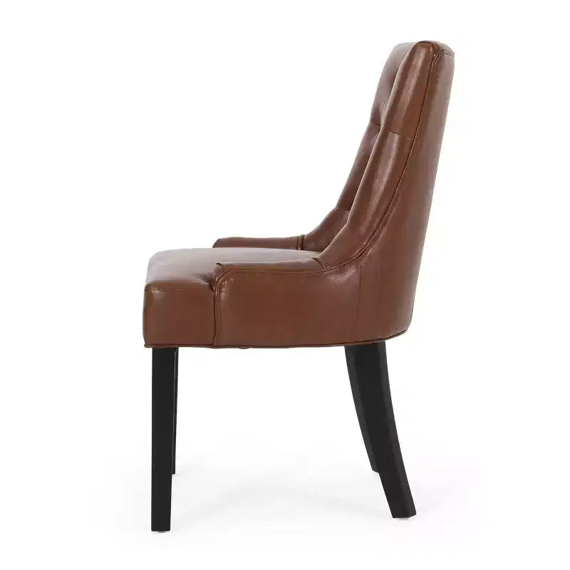 Christopher Knight Home Lot de 4 chaises de salle à manger capitonnées en similicuir Cheney marron cognac/noir mat