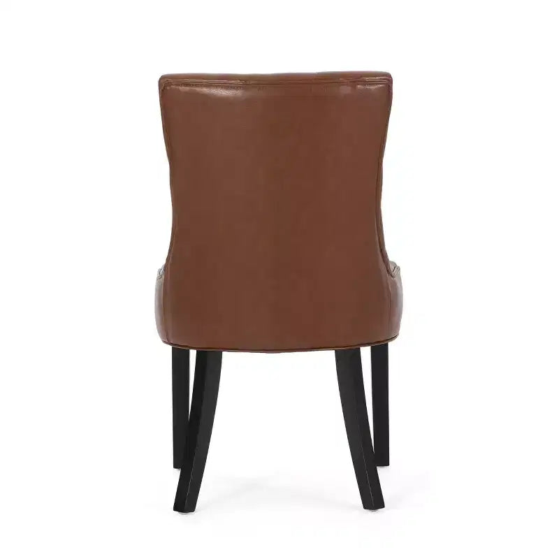 Christopher Knight Home Lot de 4 chaises de salle à manger capitonnées en similicuir Cheney marron cognac/noir mat