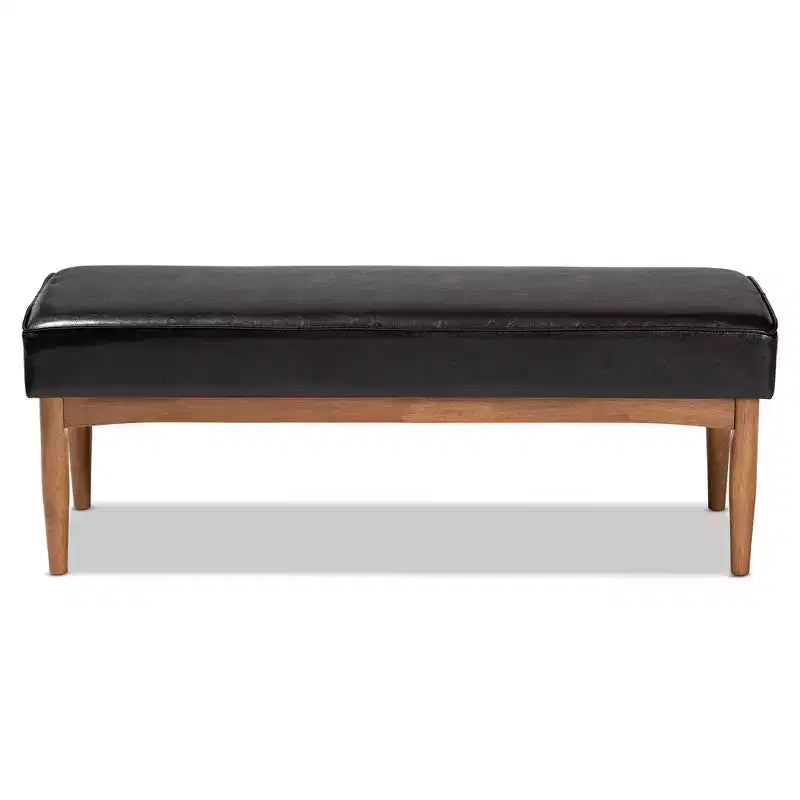 Banc de salle à manger Arvid en similicuir et bois, brun foncé/noyer – Baxton Studio