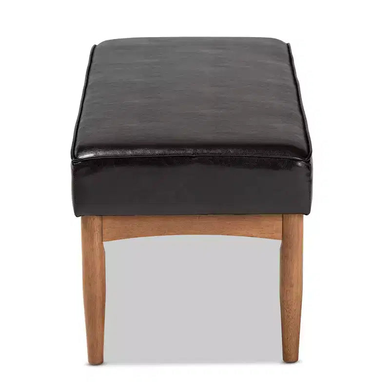 Banc de salle à manger Arvid en similicuir et bois, brun foncé/noyer – Baxton Studio