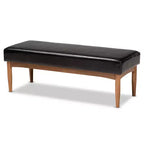Banc de salle à manger Arvid en similicuir et bois, brun foncé/noyer – Baxton Studio