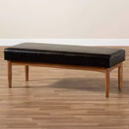 Banc de salle à manger Arvid en similicuir et bois, brun foncé/noyer – Baxton Studio