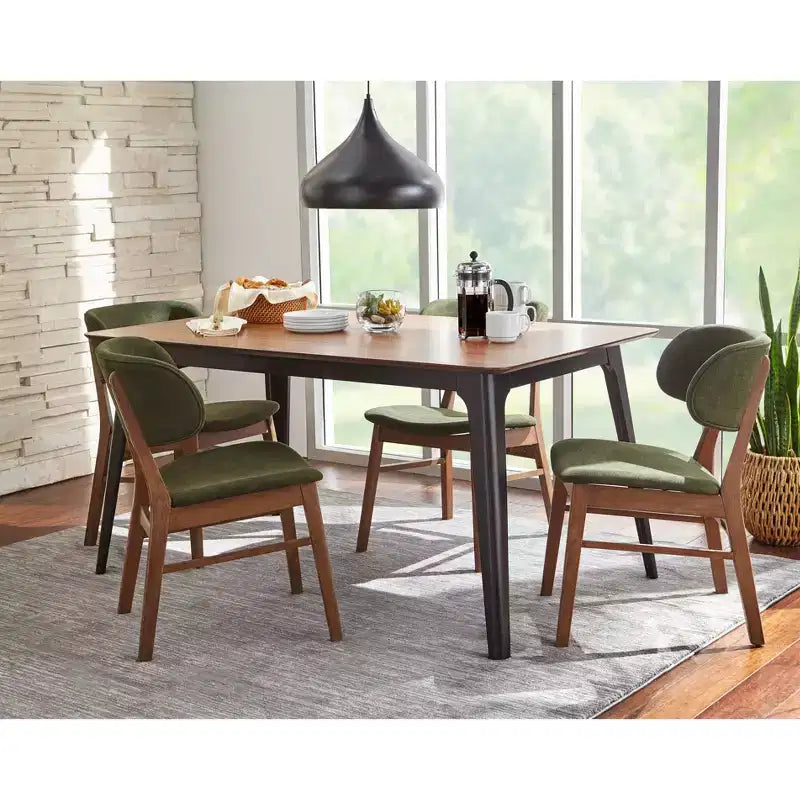 Lifestorey Lot de 2 chaises de salle à manger Rory Vert/Noyer style Mid-Century Modern