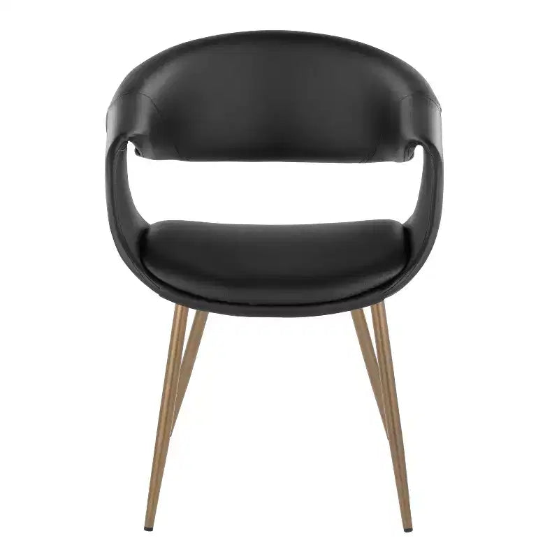 LumiSource Lot de 2 chaises Curvo rembourrées en PU, métal cuivre antique/noir