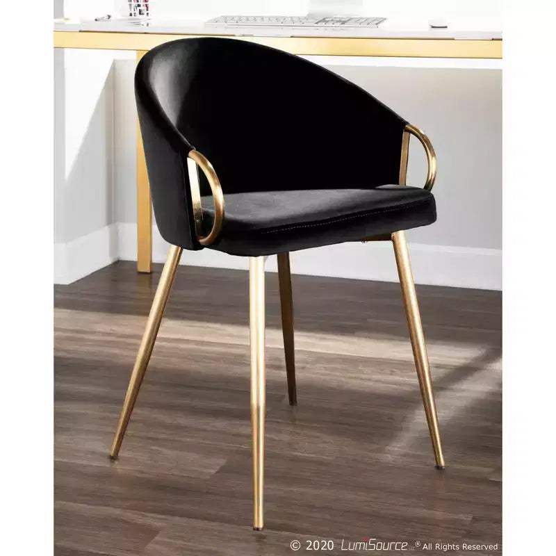 Lot de 2 chaises de salle à manger Claire Or/Velours noir - LumiSource : Dossier bas arrondi, Assise rembourrée, Structure en acier