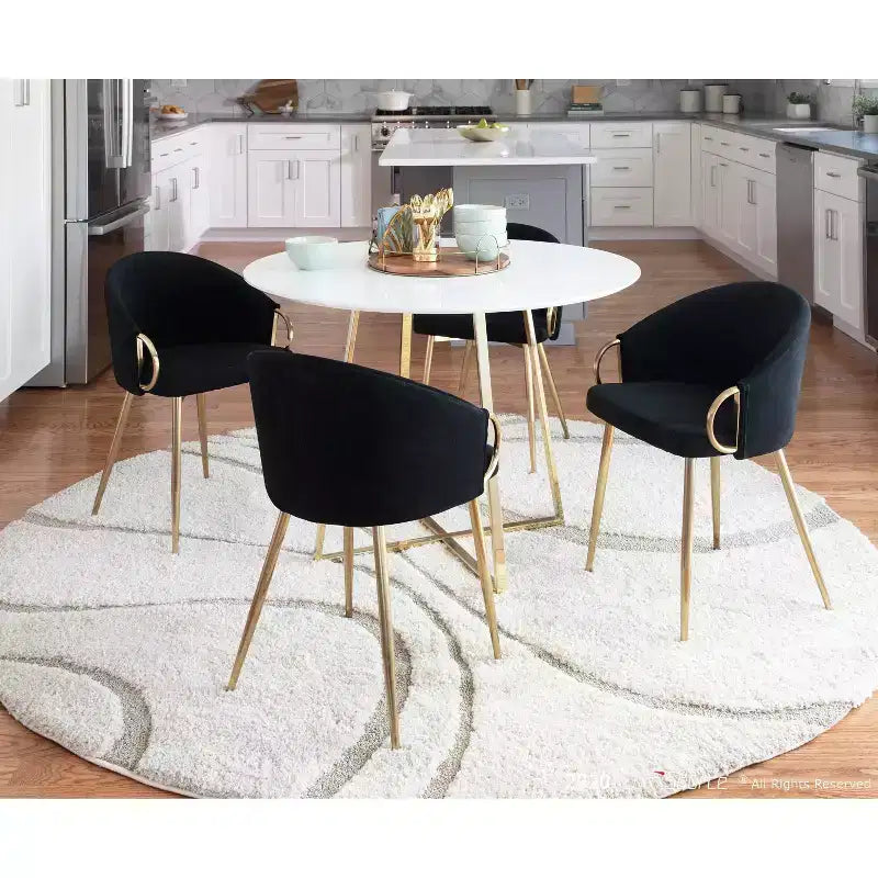 Lot de 2 chaises de salle à manger Claire Or/Velours noir - LumiSource : Dossier bas arrondi, Assise rembourrée, Structure en acier
