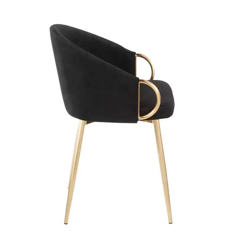 Lot de 2 chaises de salle à manger Claire Or/Velours noir - LumiSource : Dossier bas arrondi, Assise rembourrée, Structure en acier