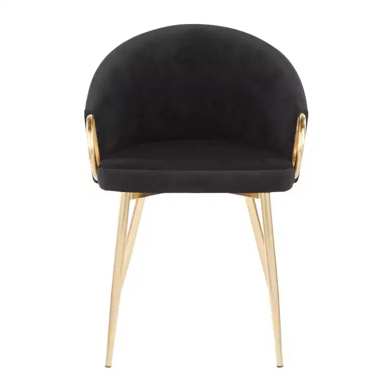 Lot de 2 chaises de salle à manger Claire Or/Velours noir - LumiSource : Dossier bas arrondi, Assise rembourrée, Structure en acier