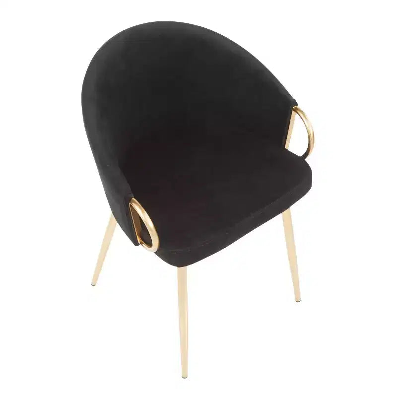 Lot de 2 chaises de salle à manger Claire Or/Velours noir - LumiSource : Dossier bas arrondi, Assise rembourrée, Structure en acier