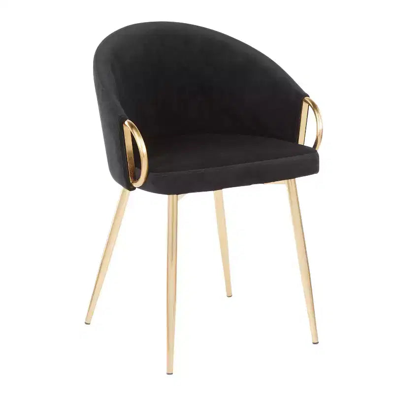 Lot de 2 chaises de salle à manger Claire Or/Velours noir - LumiSource : Dossier bas arrondi, Assise rembourrée, Structure en acier