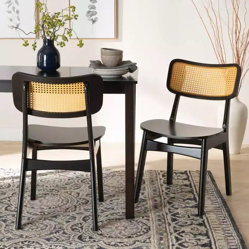 Baxton Studio 2pc Tafari Wood and Rattan Dining Chair Set Dark Brown/Light Brown: Armless, Rubberwood Frame, Spot Clean