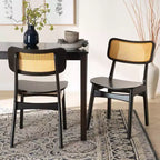 Baxton Studio 2pc Tafari Wood and Rattan Dining Chair Set Dark Brown/Light Brown: Armless, Rubberwood Frame, Spot Clean
