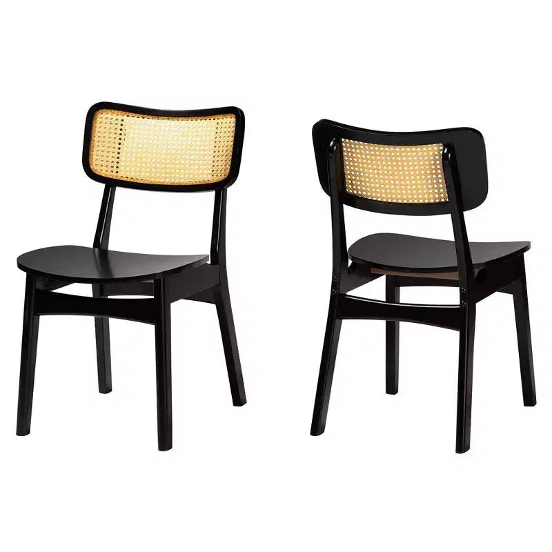 Baxton Studio Lot de 2 chaises de salle à manger Tafari en bois et rotin marron foncé/marron clair : Sans accoudoirs, cadre en bois d'hévéa, nettoyage ciblé