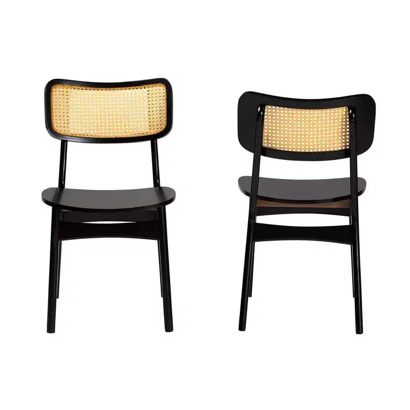 Baxton Studio Lot de 2 chaises de salle à manger Tafari en bois et rotin marron foncé/marron clair : Sans accoudoirs, cadre en bois d'hévéa, nettoyage ciblé
