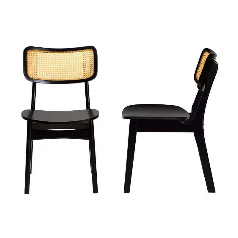 Baxton Studio Lot de 2 chaises de salle à manger Tafari en bois et rotin marron foncé/marron clair : Sans accoudoirs, cadre en bois d'hévéa, nettoyage ciblé