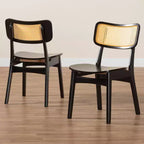 Baxton Studio Lot de 2 chaises de salle à manger Tafari en bois et rotin marron foncé/marron clair : Sans accoudoirs, cadre en bois d'hévéa, nettoyage ciblé