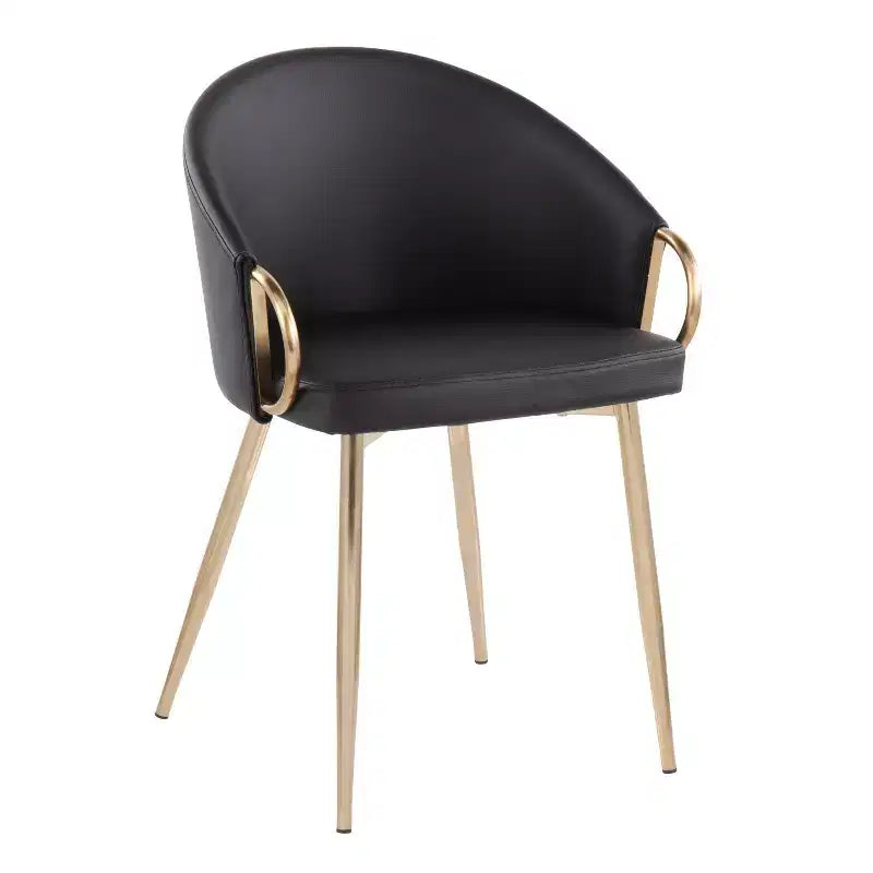 Lot de 2 chaises de salle à manger Claire Or/Similicuir Noir - LumiSource : Fauteuils de cuisine rembourrés, structure en acier, rembourrage en mousse