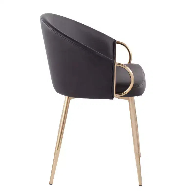 Lot de 2 chaises de salle à manger Claire Or/Similicuir Noir - LumiSource : Fauteuils de cuisine rembourrés, structure en acier, rembourrage en mousse