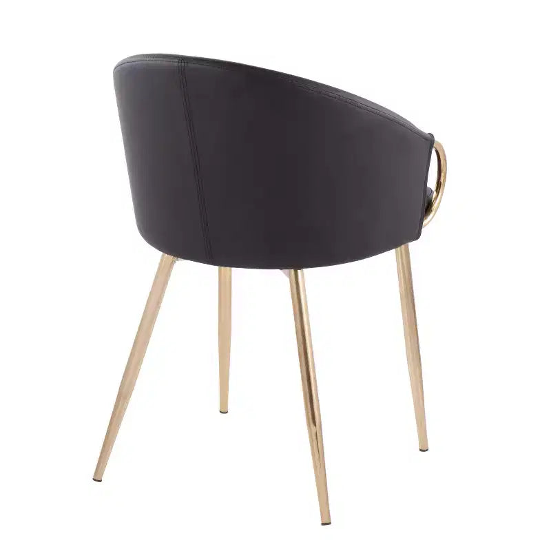 Lot de 2 chaises de salle à manger Claire Or/Similicuir Noir - LumiSource : Fauteuils de cuisine rembourrés, structure en acier, rembourrage en mousse