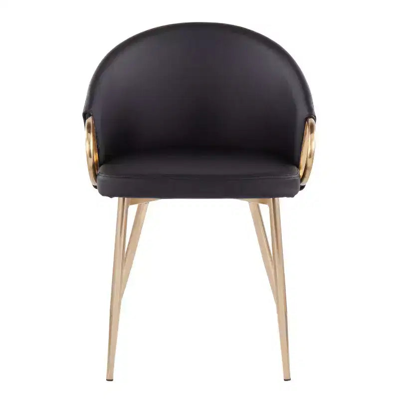 Lot de 2 chaises de salle à manger Claire Or/Similicuir Noir - LumiSource : Fauteuils de cuisine rembourrés, structure en acier, rembourrage en mousse