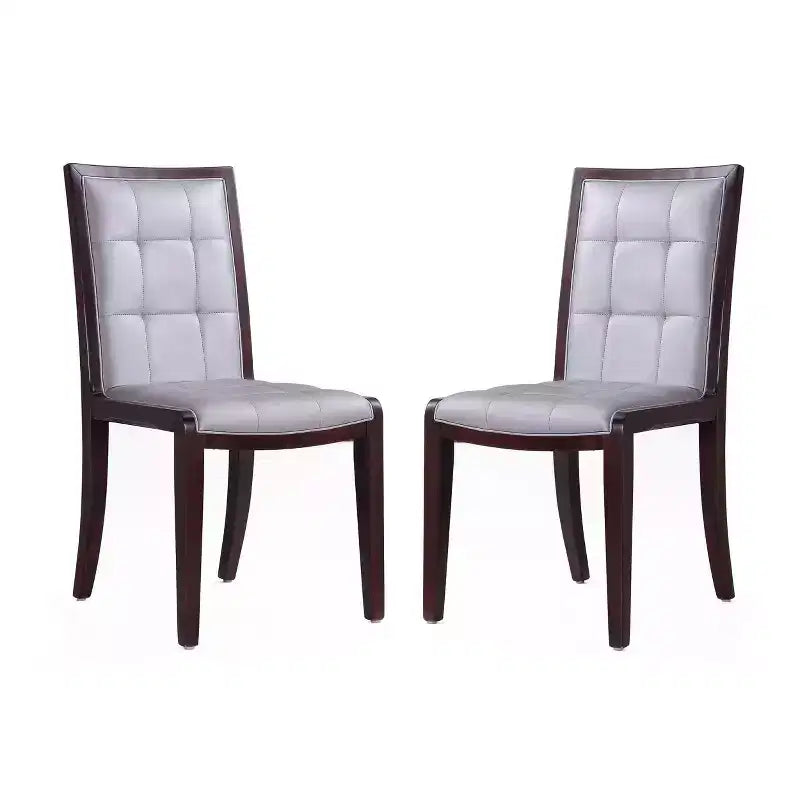 Manhattan Comfort Set of 2 Executor Faux Leather Dining Chairs Silver: Beechwood Legs, No Assembly, Spot Clean