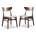 HOMES: Inside + Out Set of 2 Palm Shade Mid-Century Padded Dining Chairs Walnut