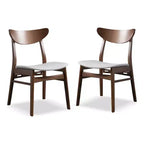 HOMES: Inside + Out Set of 2 Palm Shade Mid-Century Padded Dining Chairs Walnut