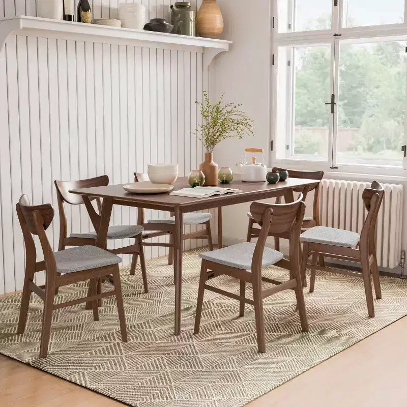 HOMES: Inside + Out Lot de 2 chaises de salle à manger rembourrées Palm Shade Mid-Century Noyer