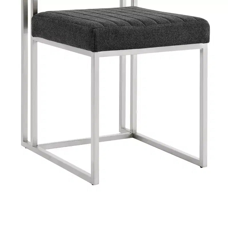 Armen Living Lot de 2 Chaises de Salle à Manger Anastasia en Acier Inoxydable Brossé et Tissu Anthracite