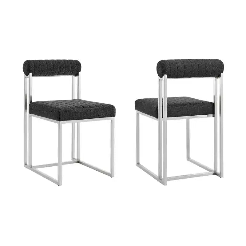 Armen Living Lot de 2 Chaises de Salle à Manger Anastasia en Acier Inoxydable Brossé et Tissu Anthracite