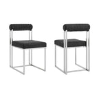 Armen Living Lot de 2 Chaises de Salle à Manger Anastasia en Acier Inoxydable Brossé et Tissu Anthracite