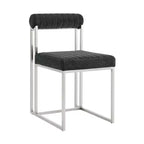 Armen Living Lot de 2 Chaises de Salle à Manger Anastasia en Acier Inoxydable Brossé et Tissu Anthracite
