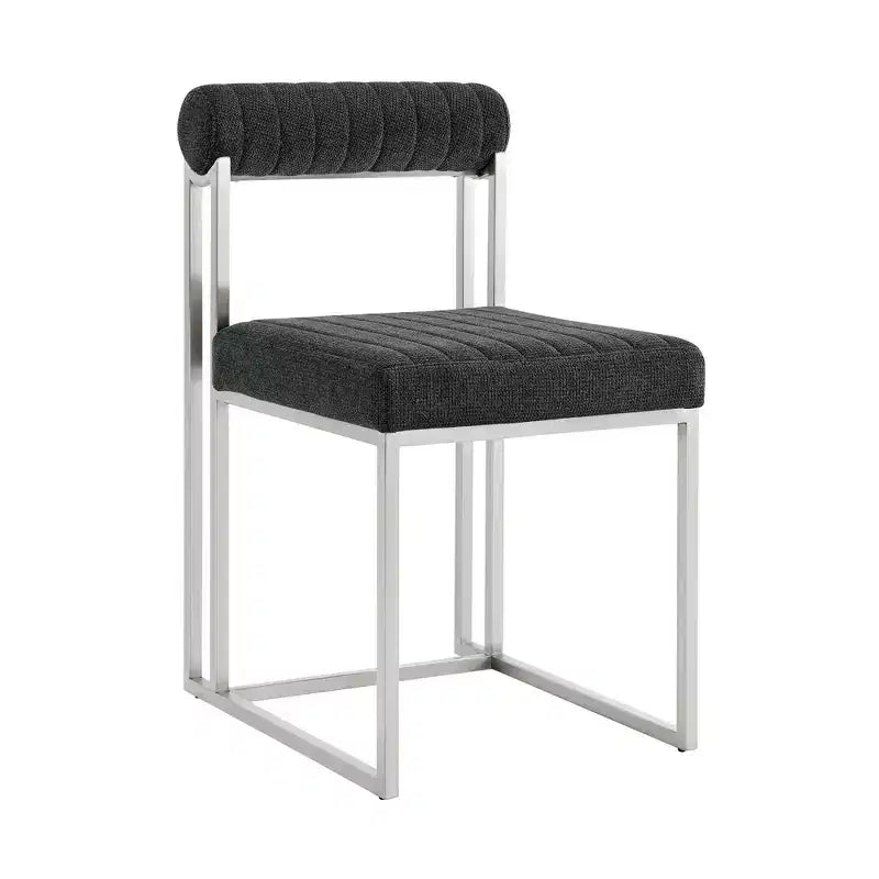 Armen Living Lot de 2 Chaises de Salle à Manger Anastasia en Acier Inoxydable Brossé et Tissu Anthracite