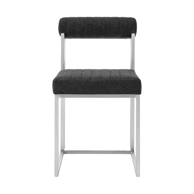 Armen Living Lot de 2 Chaises de Salle à Manger Anastasia en Acier Inoxydable Brossé et Tissu Anthracite