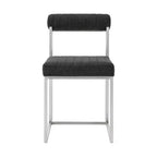 Armen Living Lot de 2 Chaises de Salle à Manger Anastasia en Acier Inoxydable Brossé et Tissu Anthracite
