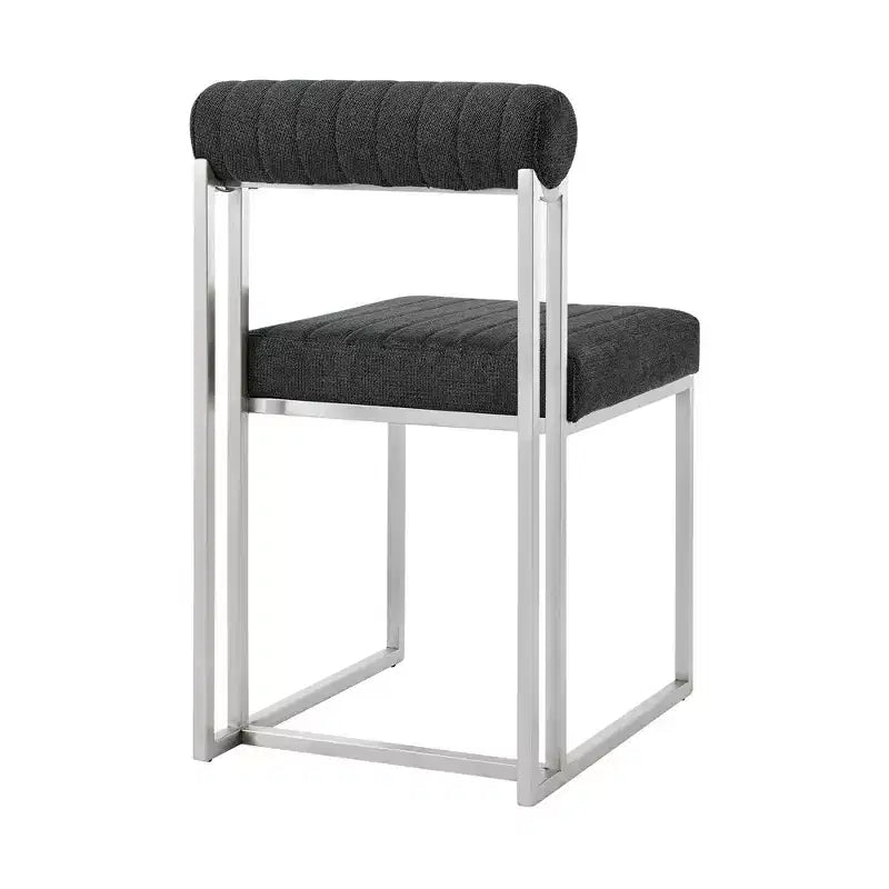 Armen Living Lot de 2 Chaises de Salle à Manger Anastasia en Acier Inoxydable Brossé et Tissu Anthracite