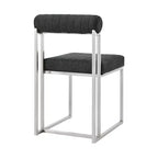 Armen Living Lot de 2 Chaises de Salle à Manger Anastasia en Acier Inoxydable Brossé et Tissu Anthracite
