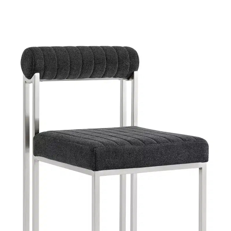 Armen Living Lot de 2 Chaises de Salle à Manger Anastasia en Acier Inoxydable Brossé et Tissu Anthracite