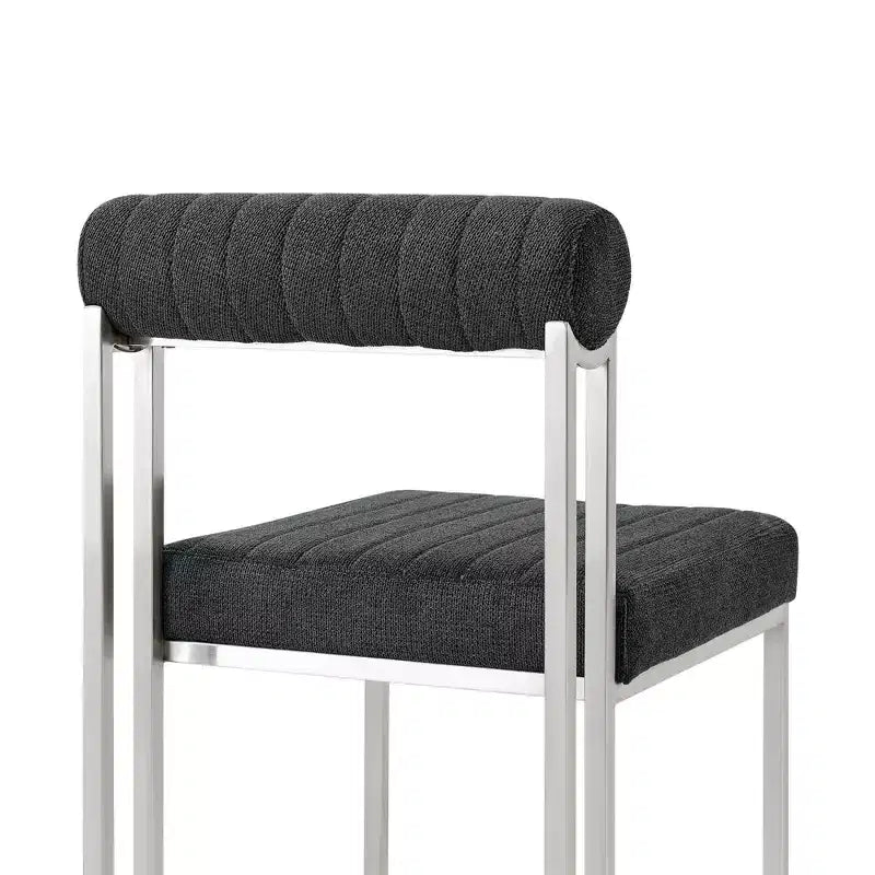 Armen Living Lot de 2 Chaises de Salle à Manger Anastasia en Acier Inoxydable Brossé et Tissu Anthracite