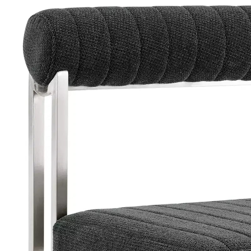 Armen Living Lot de 2 Chaises de Salle à Manger Anastasia en Acier Inoxydable Brossé et Tissu Anthracite