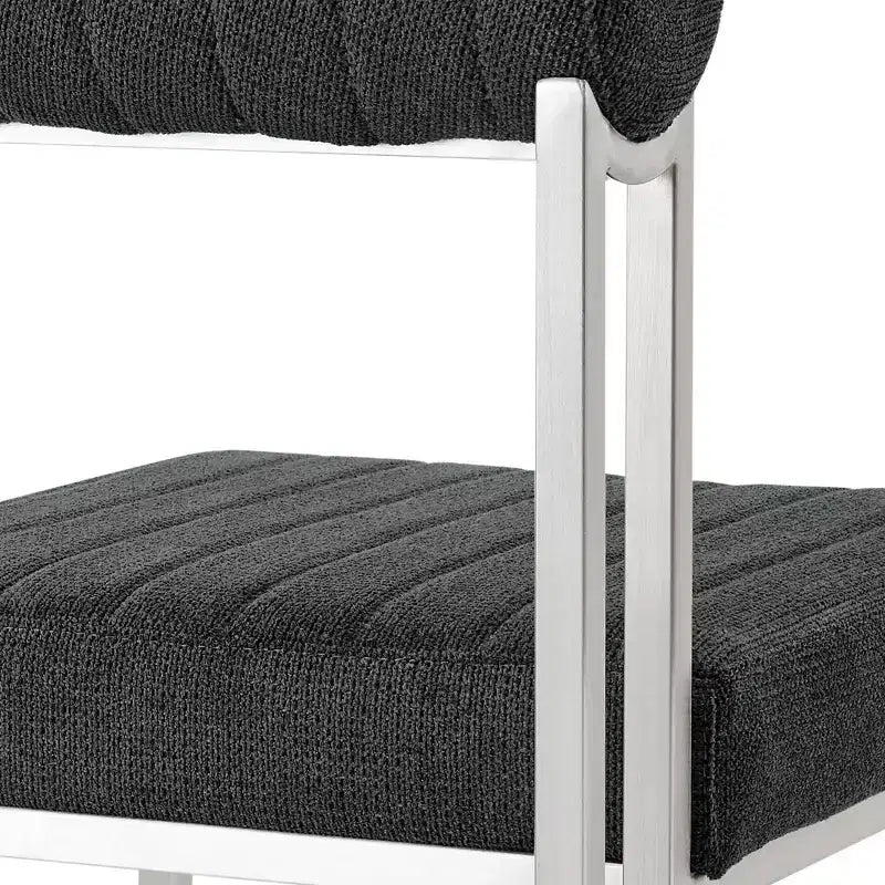 Armen Living Lot de 2 Chaises de Salle à Manger Anastasia en Acier Inoxydable Brossé et Tissu Anthracite