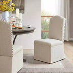 Set of 2 Cadman High Back Dining Chairs with Skirts Beige: Upholstered Parsons Style, Foam-Filled, Wood Legs