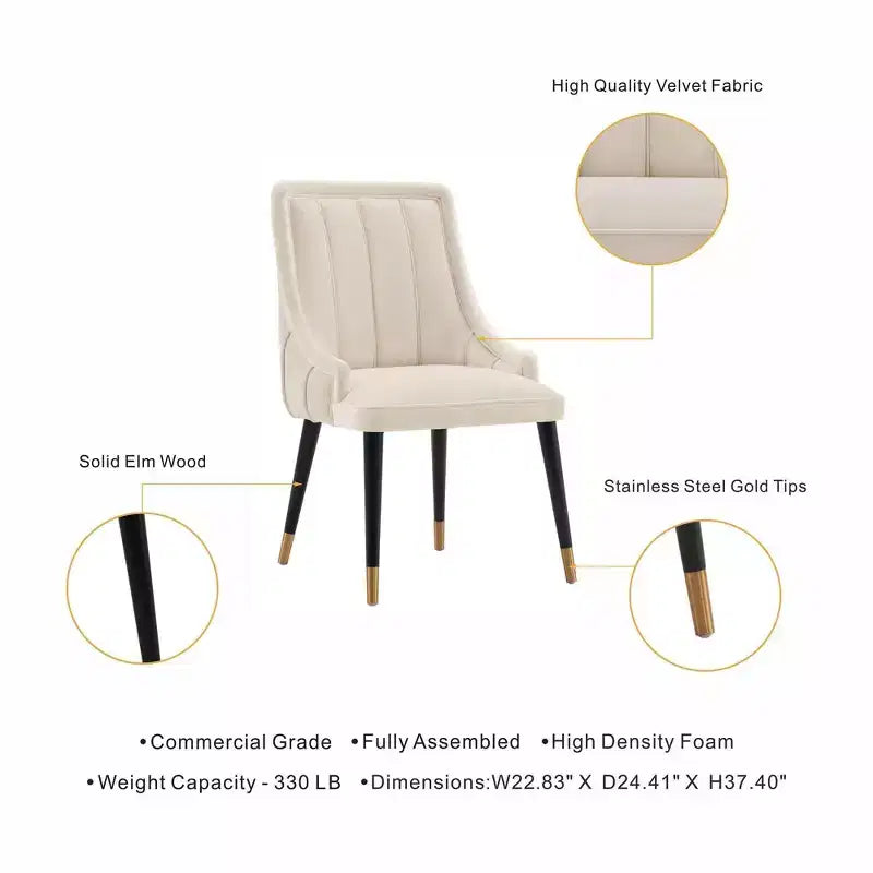 Chaise de salle à manger Eda moderne en velours rembourré crème - Manhattan Comfort