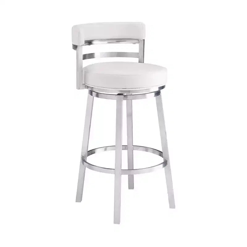 Armen Living 26" Madrid Faux Leather Stainless Steel Counter Height Barstool White: Ergonomic, 360 Swivel, High-Density Foam